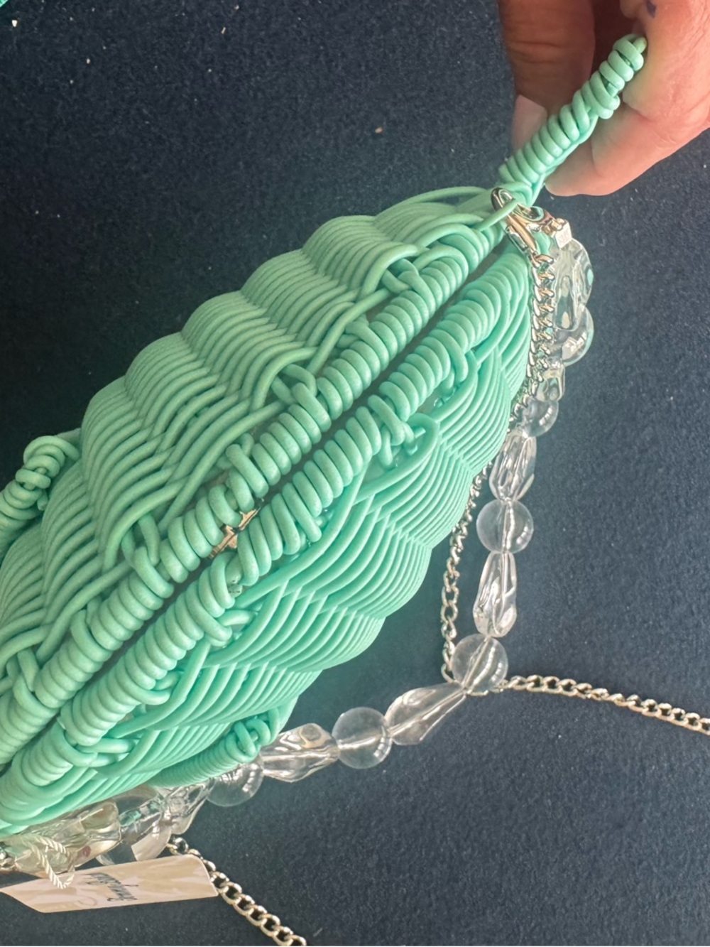 Tommy Bahama teal Woven Fish-Shaped bag:crossbody,handle or clutch!🐠versatile! - Picture 7 of 12